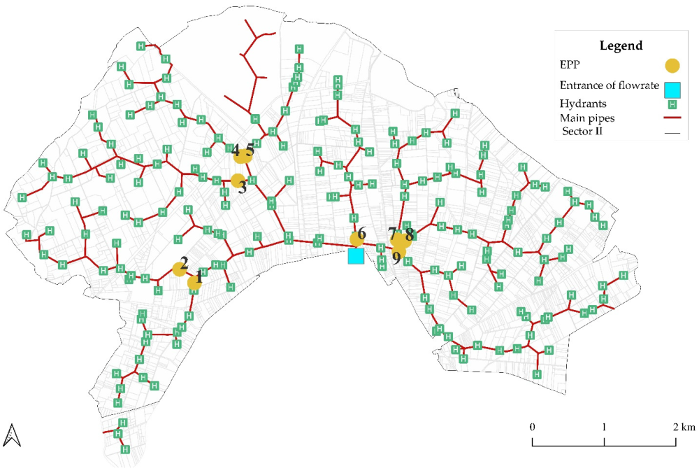 CIZD Sector II network topology and excess pressure points (EPPs) studied